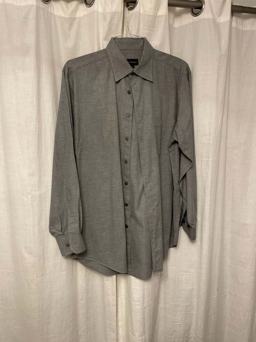 Scott Barber Grey End-on-End 100% Cotton Long Sleeve Button Down Shirt Size L